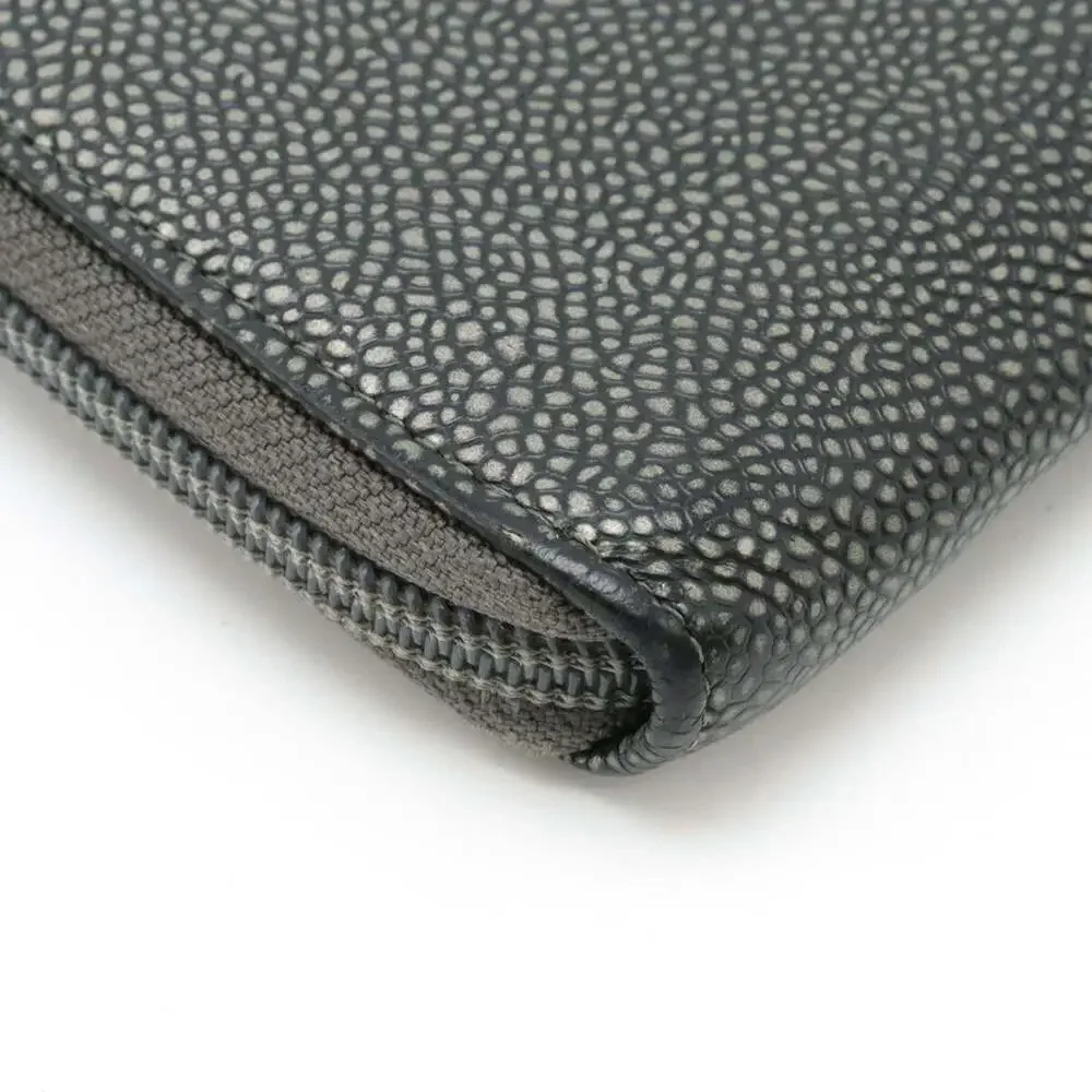 CHANEL Authentic Gray Caviar Leather Logo Wallet